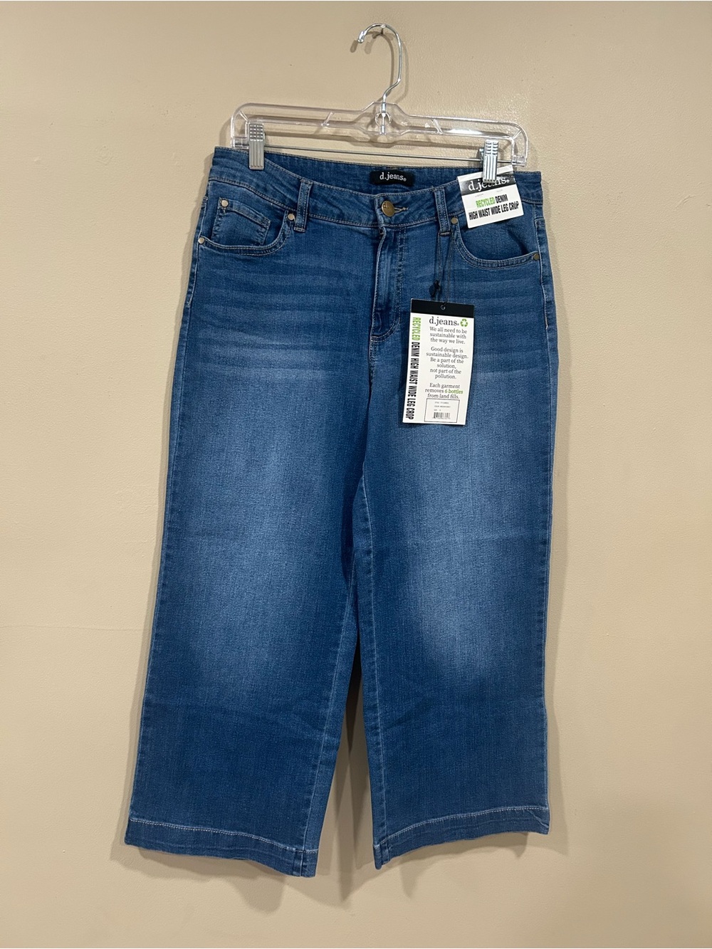 d.jeans Womens High Waist Wide Leg Crop Jeans Denim Size 8 NWT